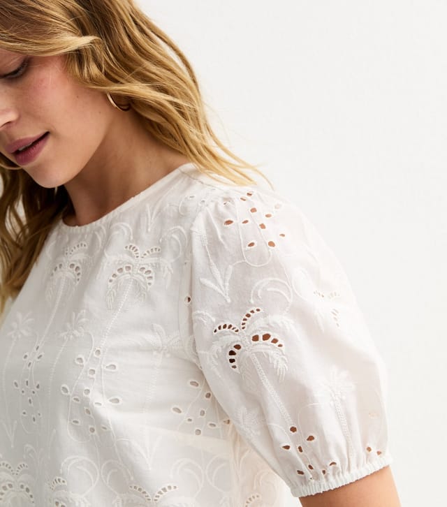 New Look Women's White Palm Cutwork Puff Blouse New Look - 3