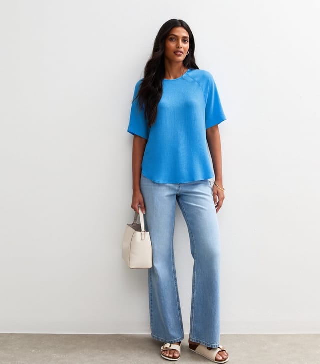 New Look Women's Bright Blue Textured Short Sleeve Slouchy T-Shirt New Look - 3