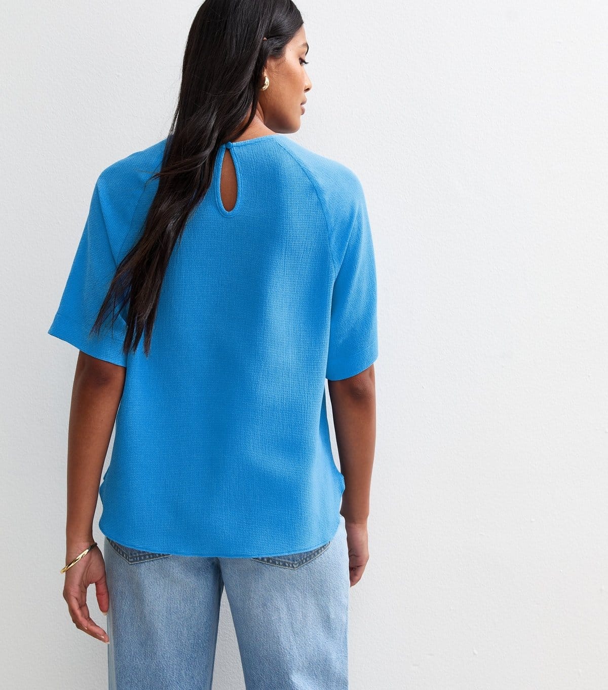 New Look Women's Bright Blue Textured Short Sleeve Slouchy T-Shirt New Look - 4