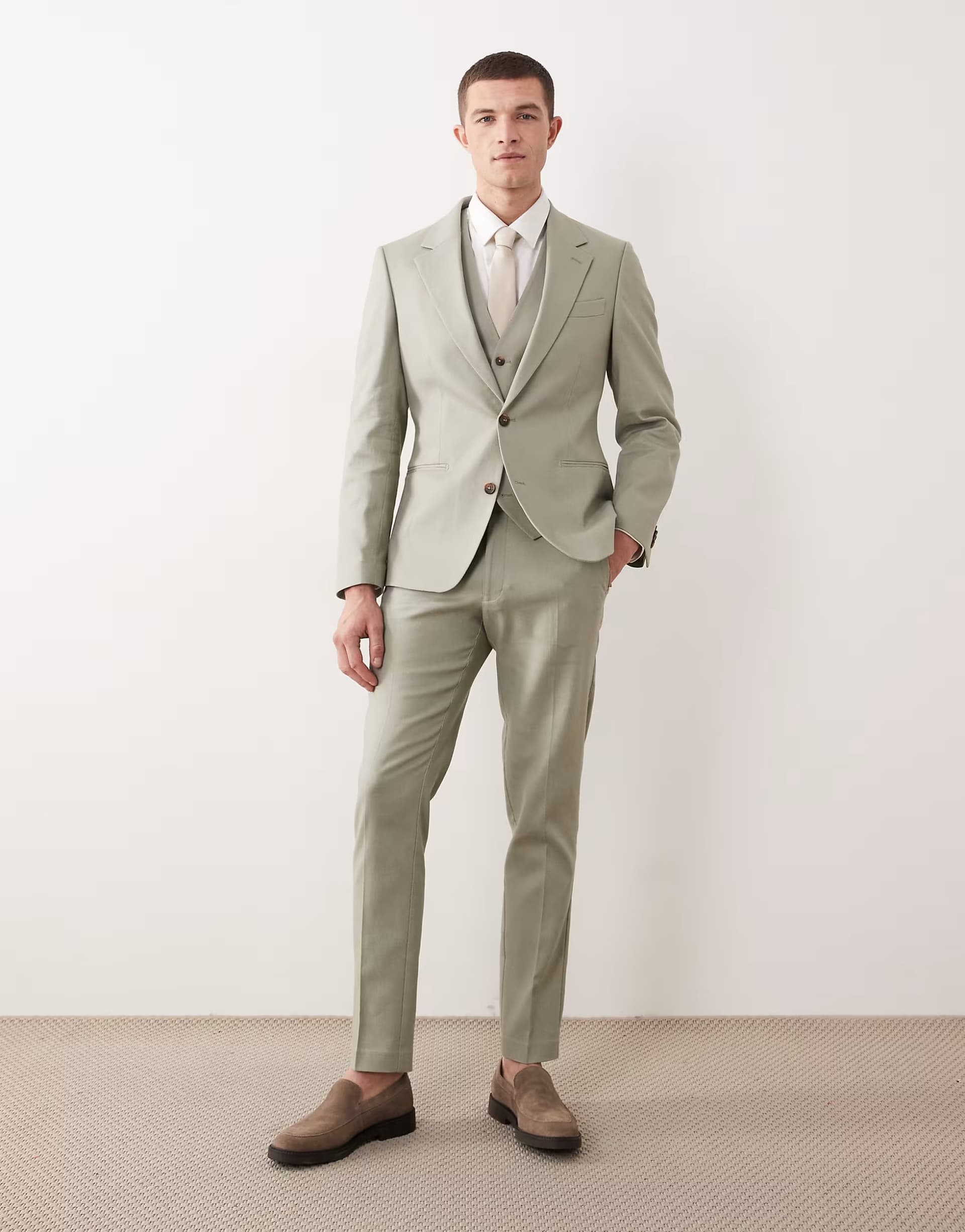 ASOS ASOS DESIGN skinny suit trousers in sage green linen rich