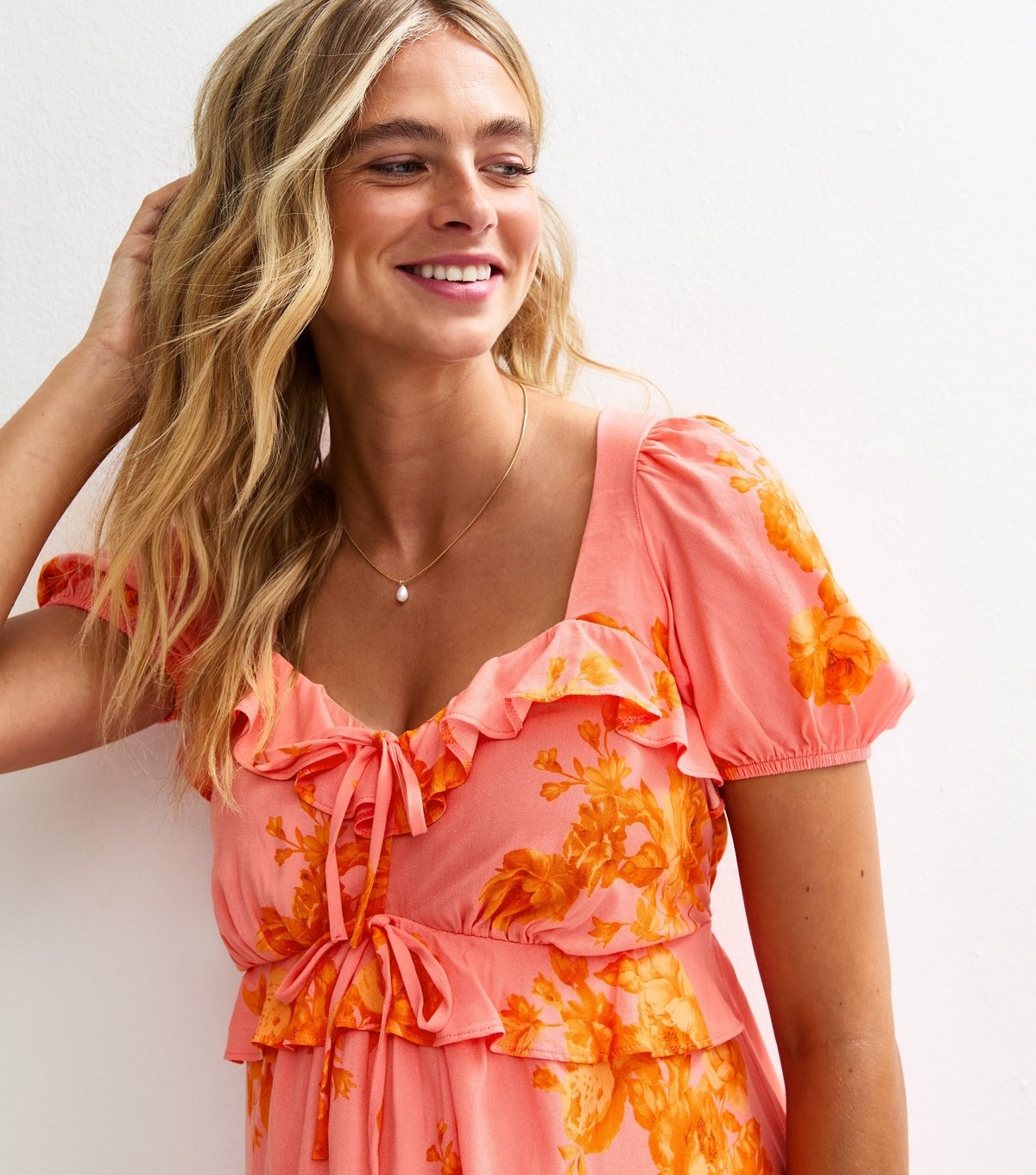 New Look Women's Maternity Pink Floral Print Milkmaid Ruffle Midi Dress New Look - 3