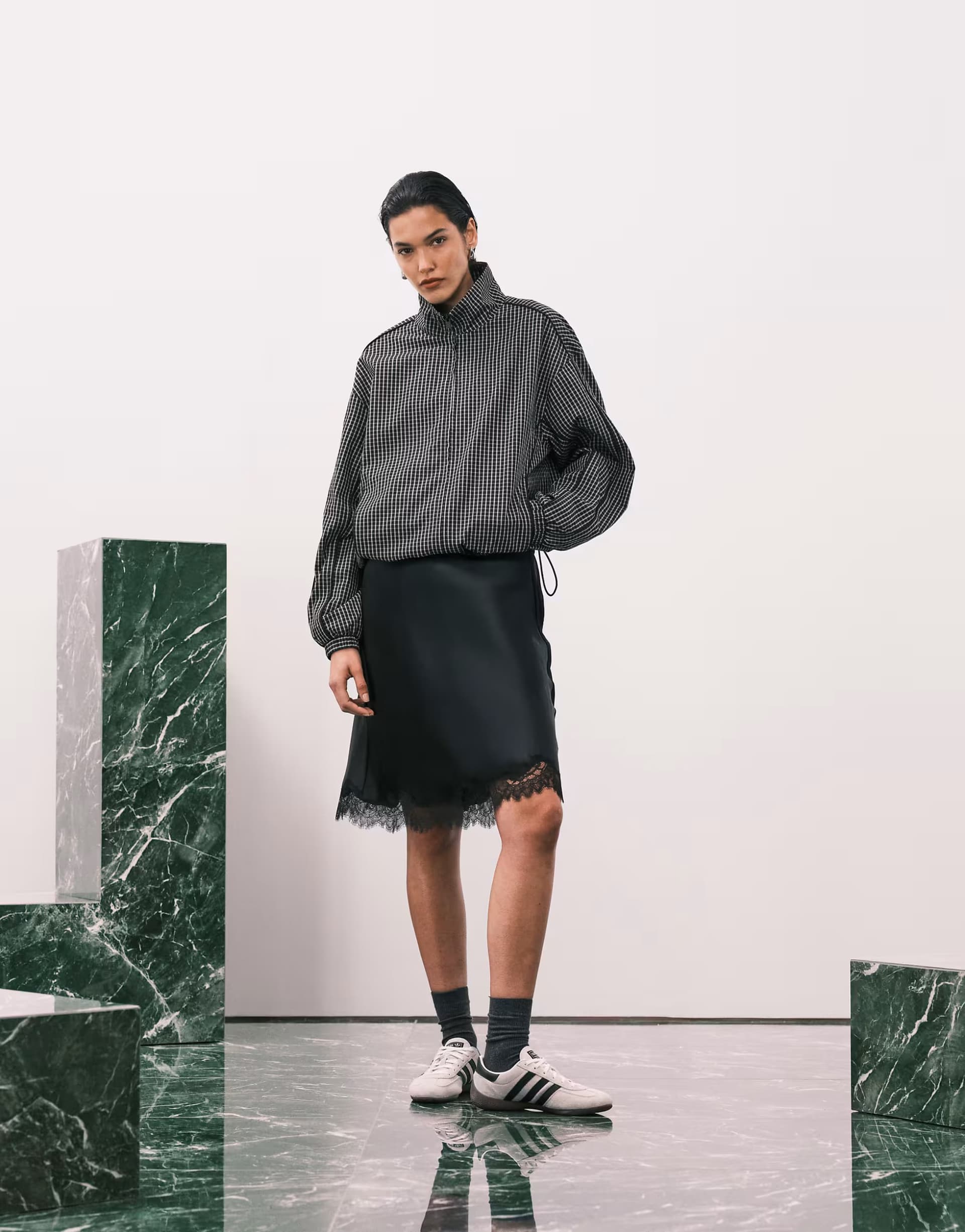 ASOS Mango knee length skirt with lace edge in black