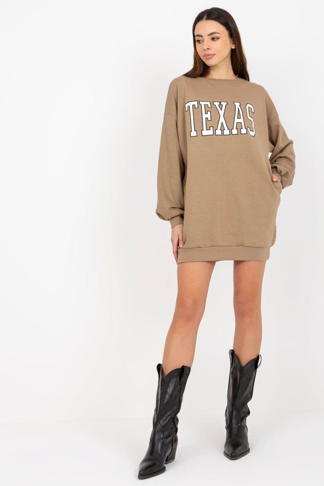 Love Lace Love Lace Women's Long Casual Cotton Polyester Sweatshirt Pockets Style 216172 in Beige
