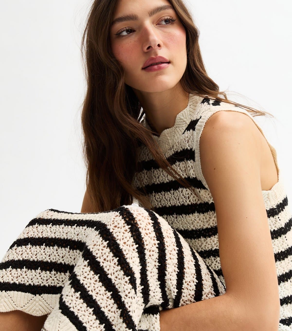 New Look Women's Black Striped Open Knit Maxi Dress New Look