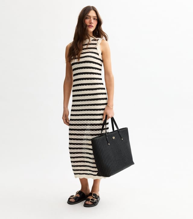 New Look Women's Black Striped Open Knit Maxi Dress New Look - 2