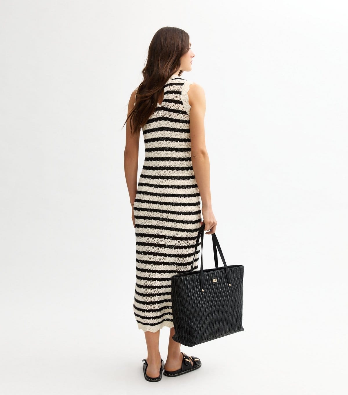 New Look Women's Black Striped Open Knit Maxi Dress New Look - 4