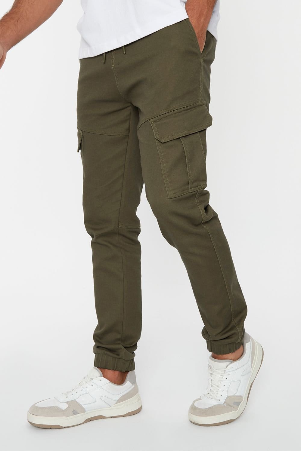 Threadbare Threadbare Men's 'Garrix' Cotton Blend Cargo Pocket Jogger Style Trousers in Khaki - 1
