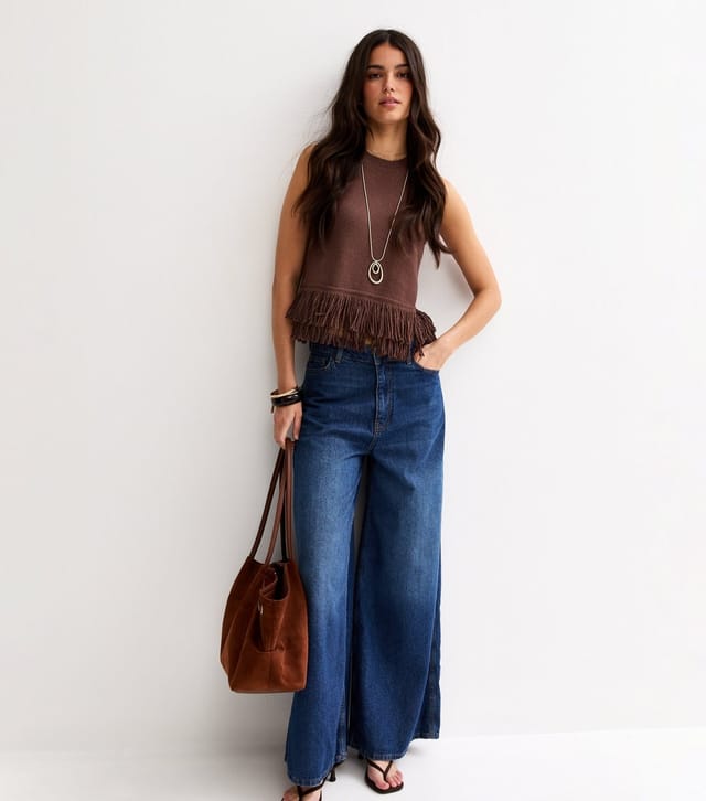 New Look Women's Dark Brown Fringed Hem Cotton Rich Vest New Look - 2