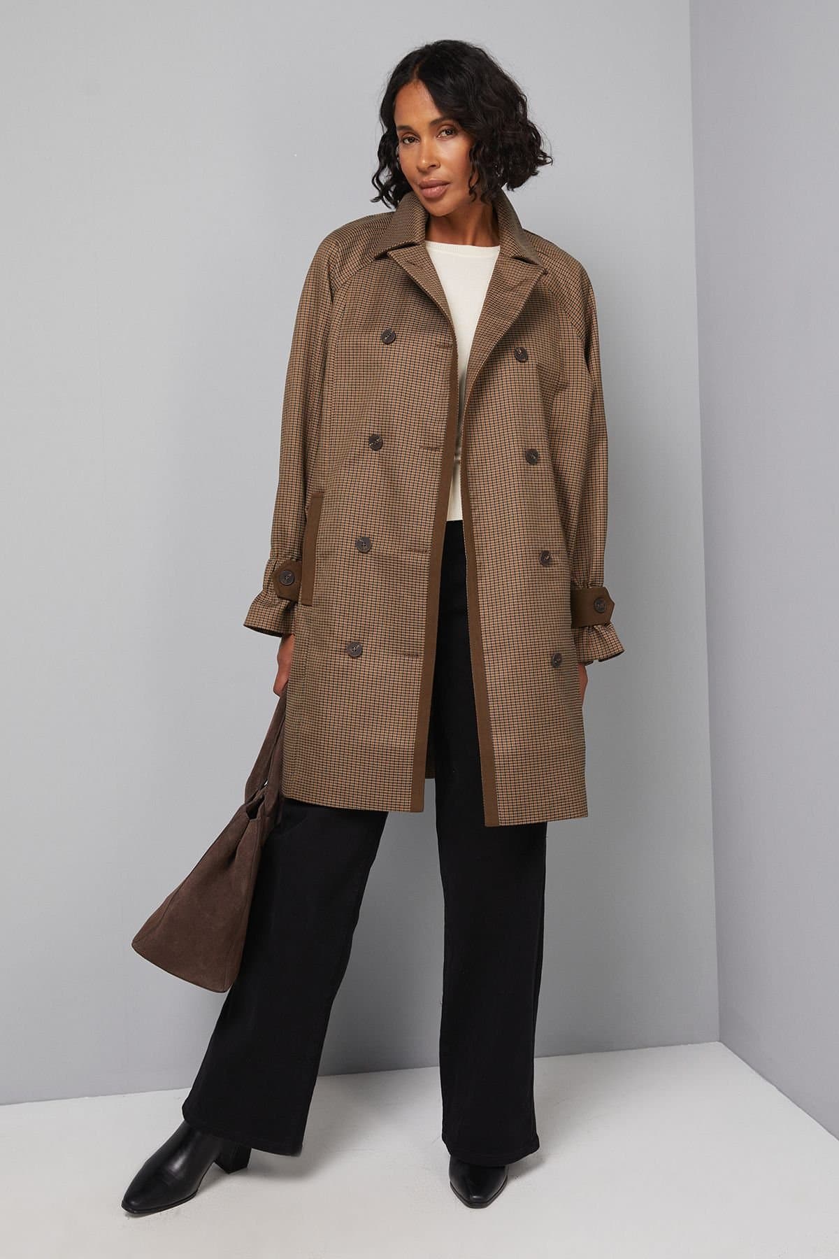 Wallis Wallis Women's Brown Check Collared Coat