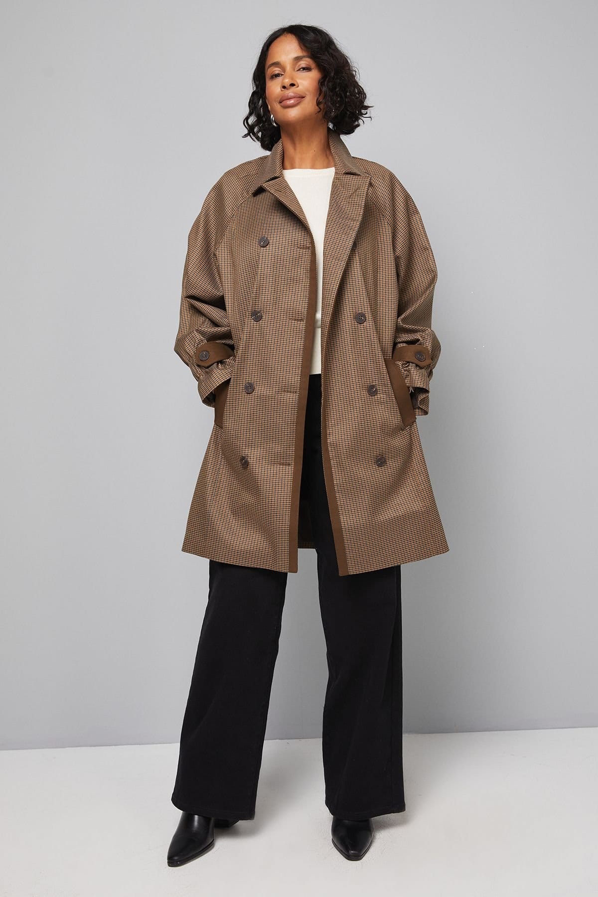 Wallis Wallis Women's Brown Check Collared Coat - 4