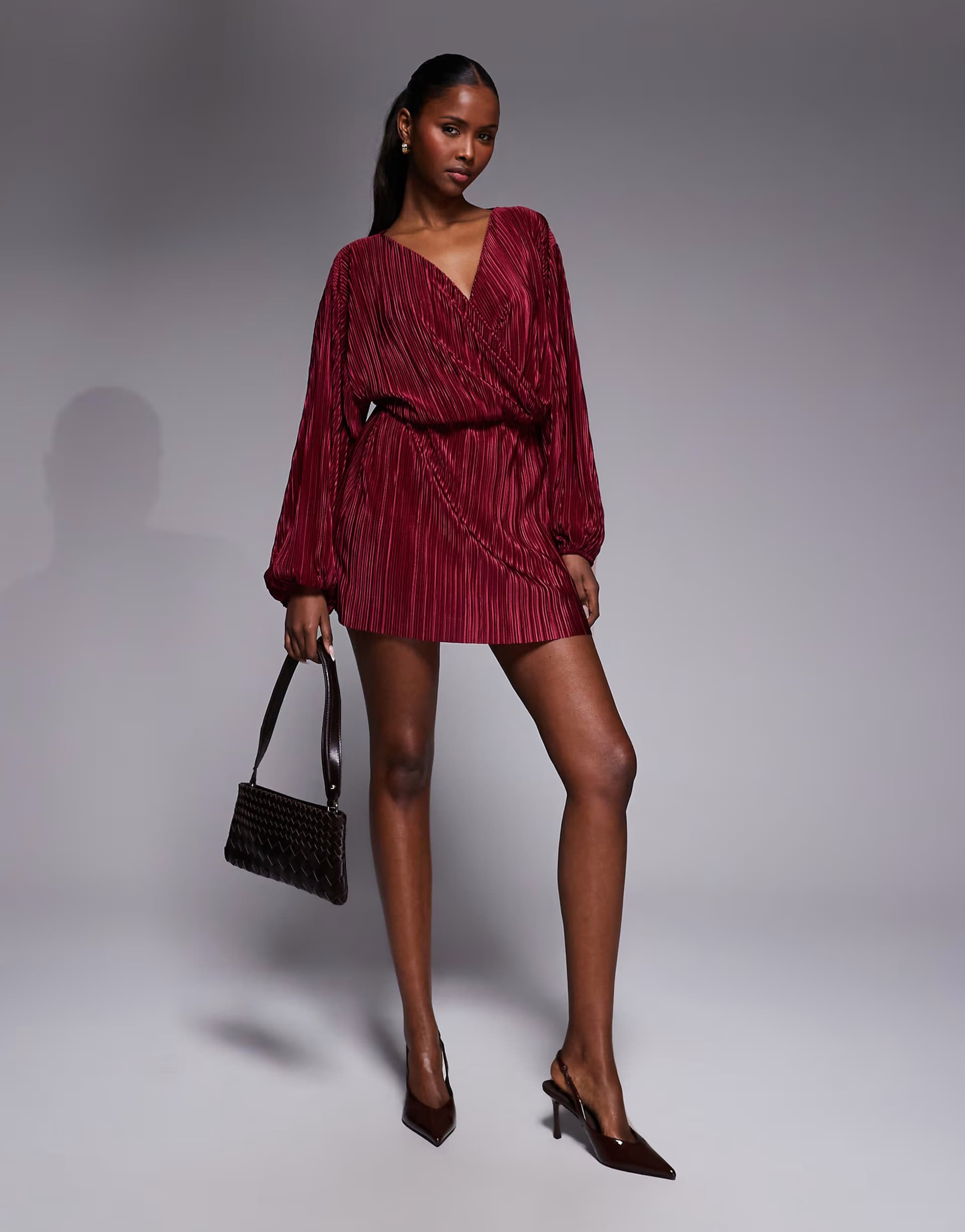 ASOS ASOS Mini Blouson Dress in Burgundy