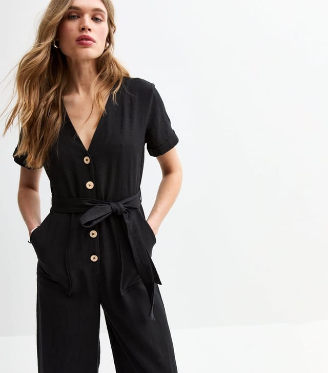 New Look Women's Black V-Neck Button Front Jumpsuit New Look - 2
