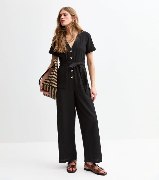 New Look Women's Black V-Neck Button Front Jumpsuit New Look - 3