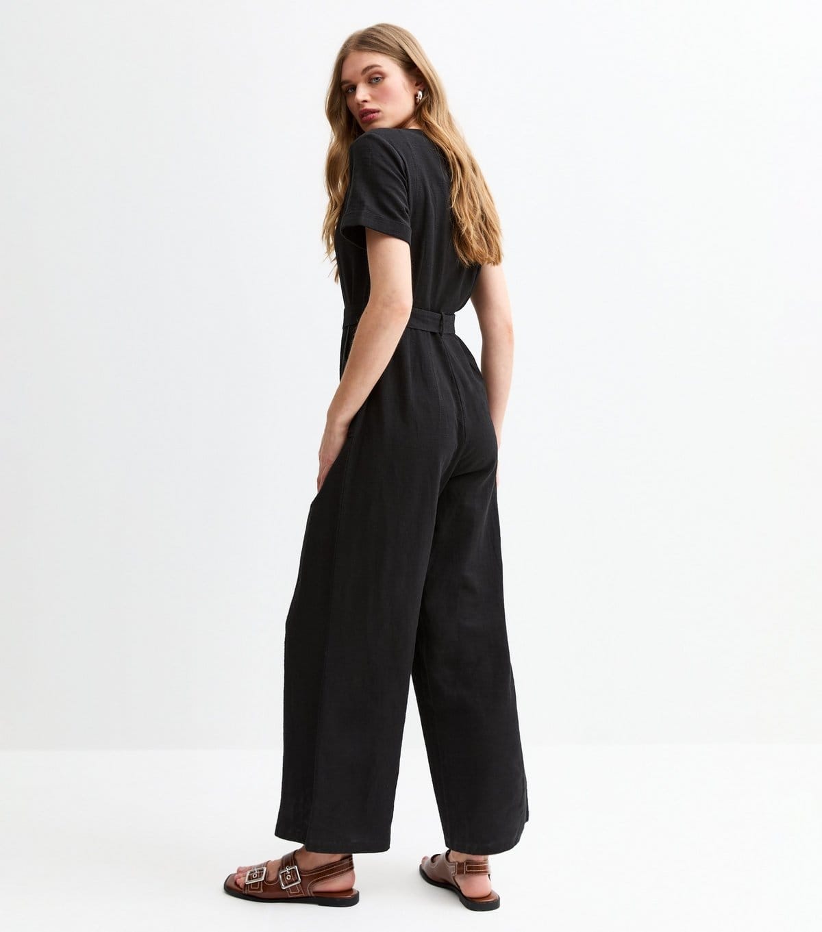 New Look Women's Black V-Neck Button Front Jumpsuit New Look - 4