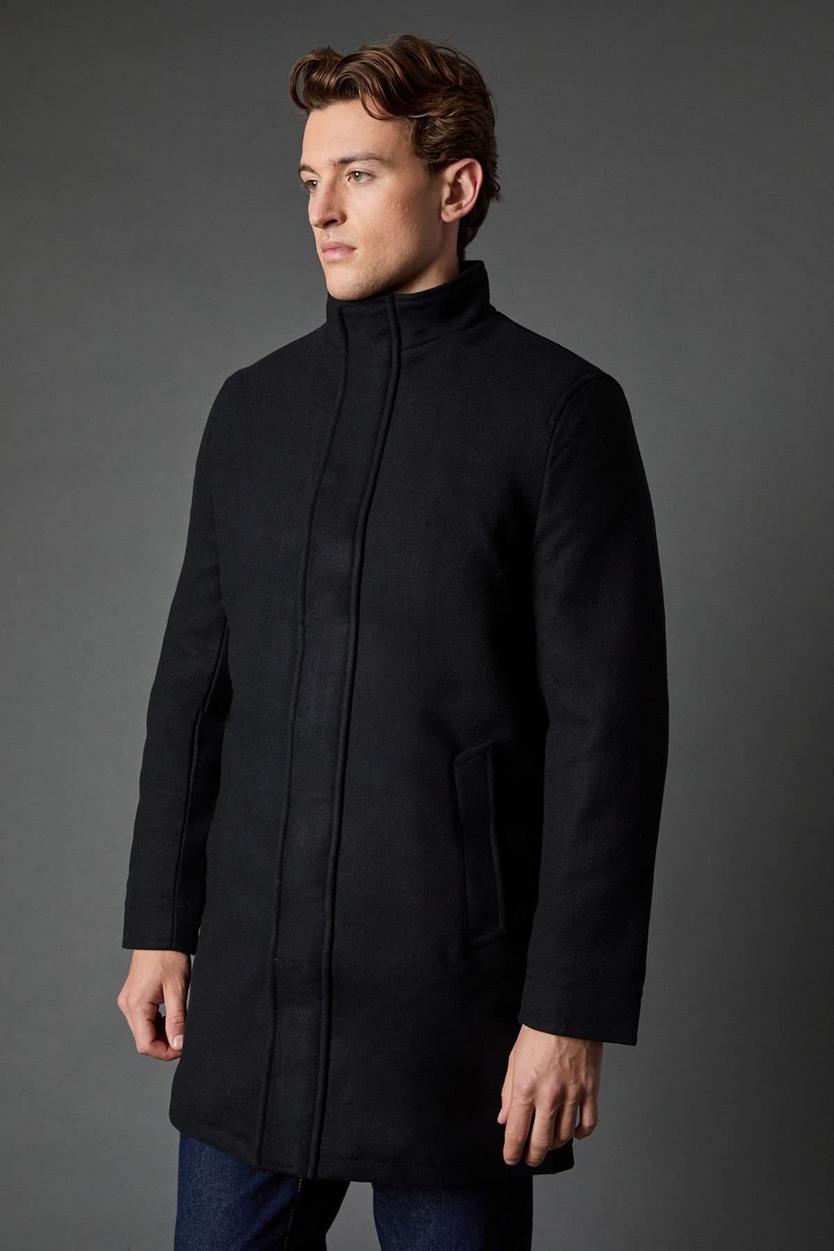 Burton Burton Men's Black Signature Funnel Neck Wool Blend Coat With Insert