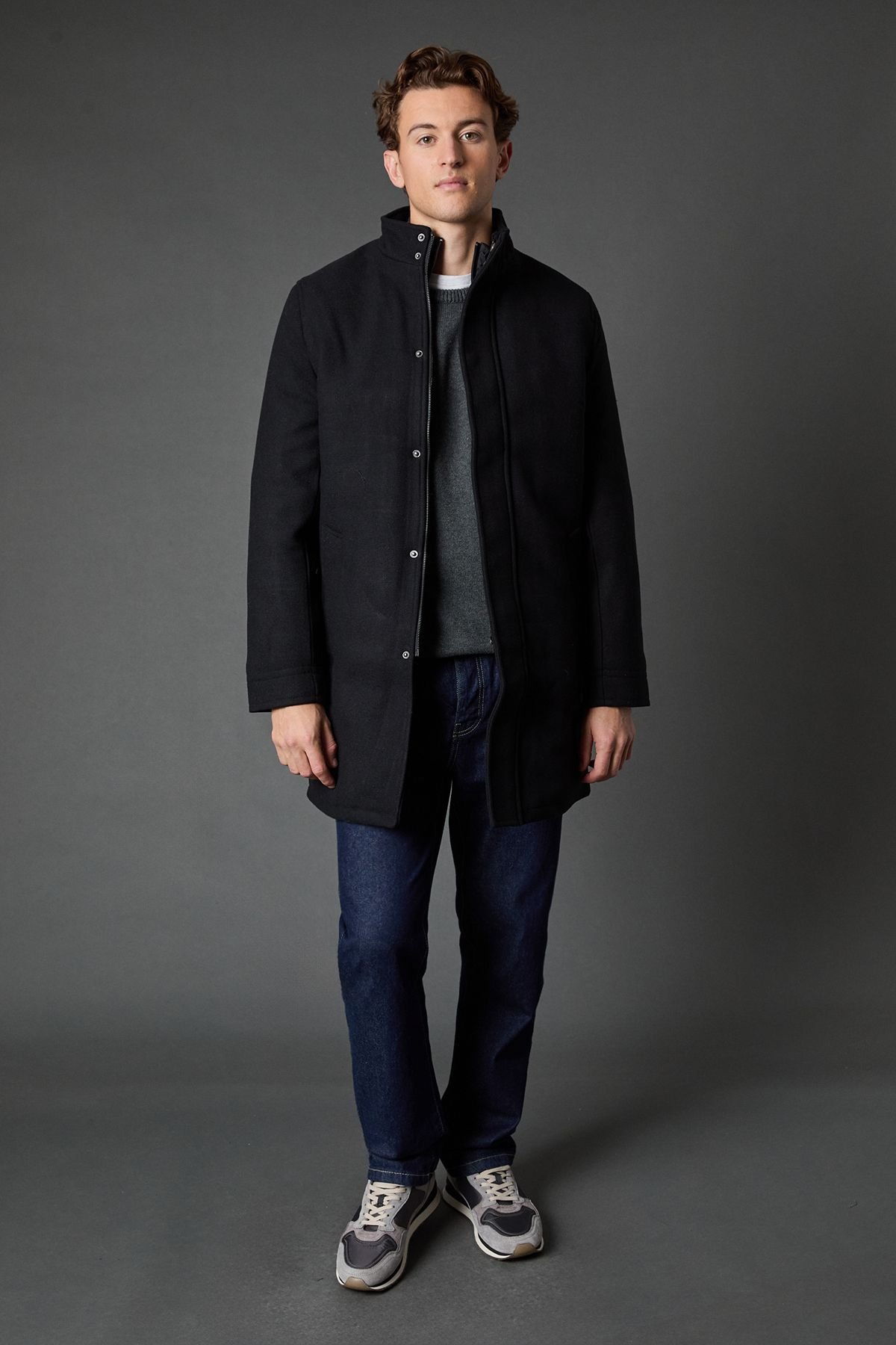 Burton Burton Men's Black Signature Funnel Neck Wool Blend Coat With Insert - 4