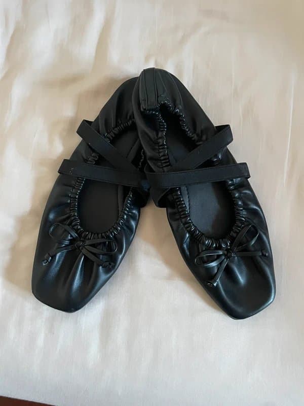 ASOS Black Ballet Flats Summer Shoes with Bows Ruching Coquette Cute Twee 7