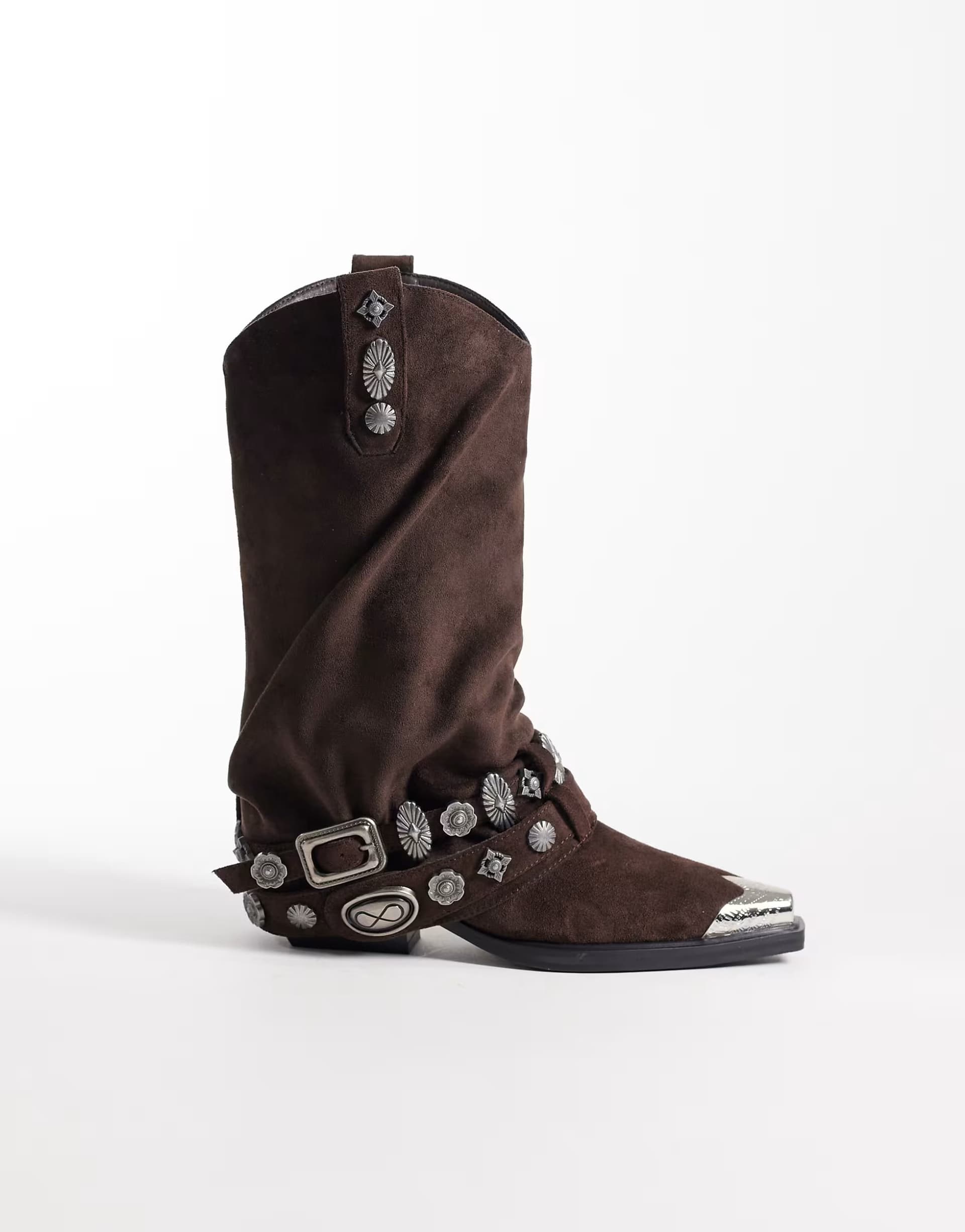 ASOS Azalea Wang Ashraf slouchy embellished western ankle boot in brown suede