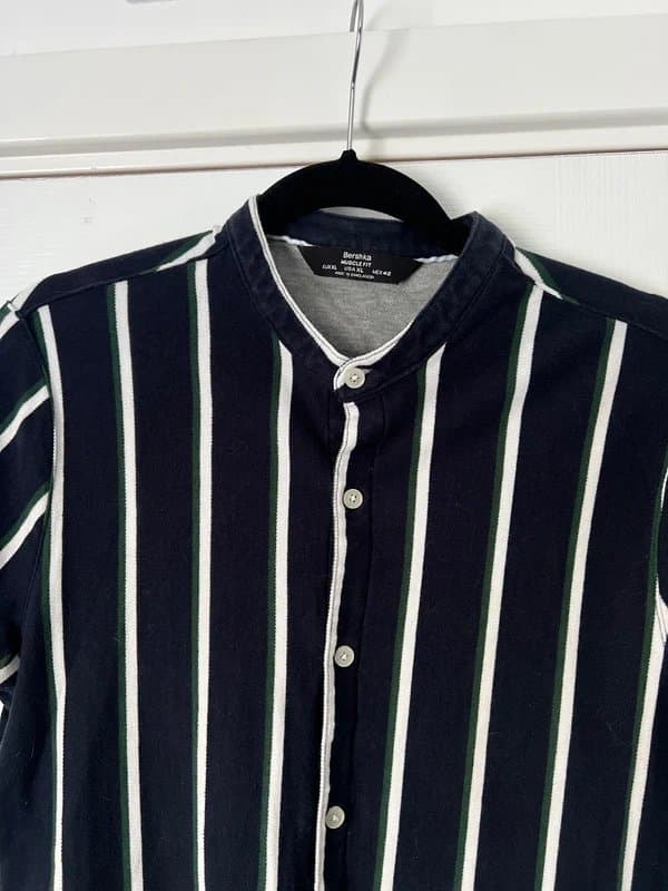 Bershka Navy striped short sleeve shirt