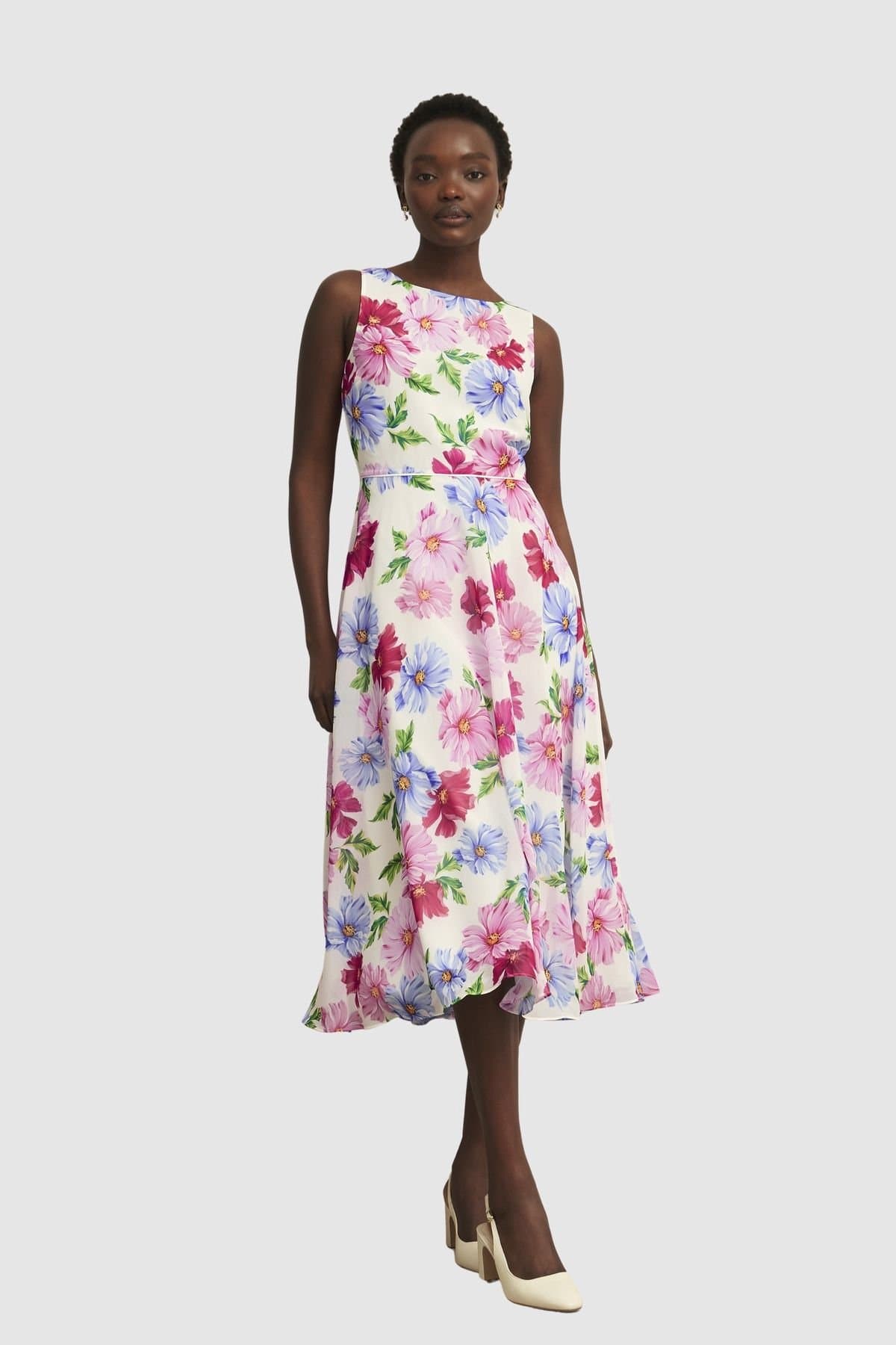 Hobbs London Hobbs London Women's Carly Sleeveless Printed Midi Dress in White