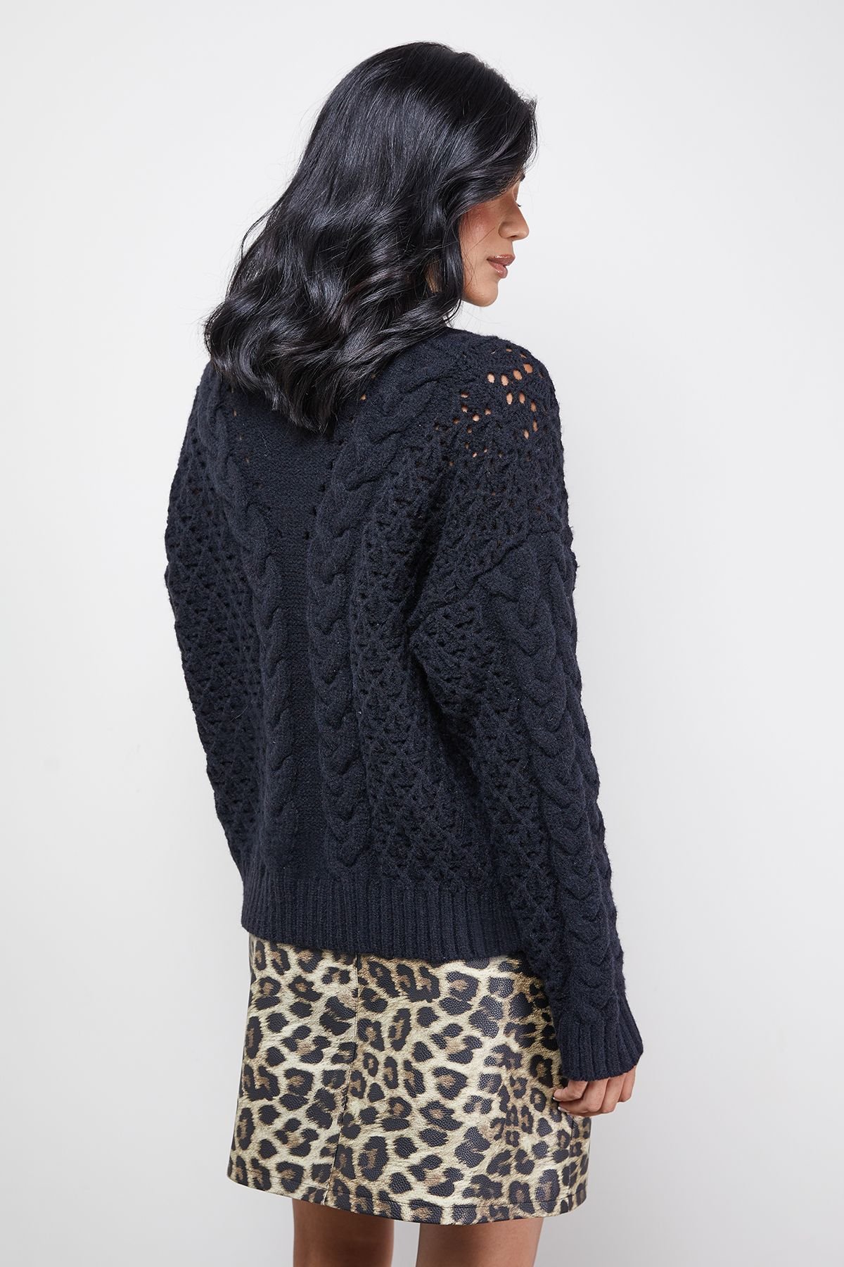 Warehouse Warehouse Women's Chunky Cable Knit Roll Neck Jumper in Black - 3