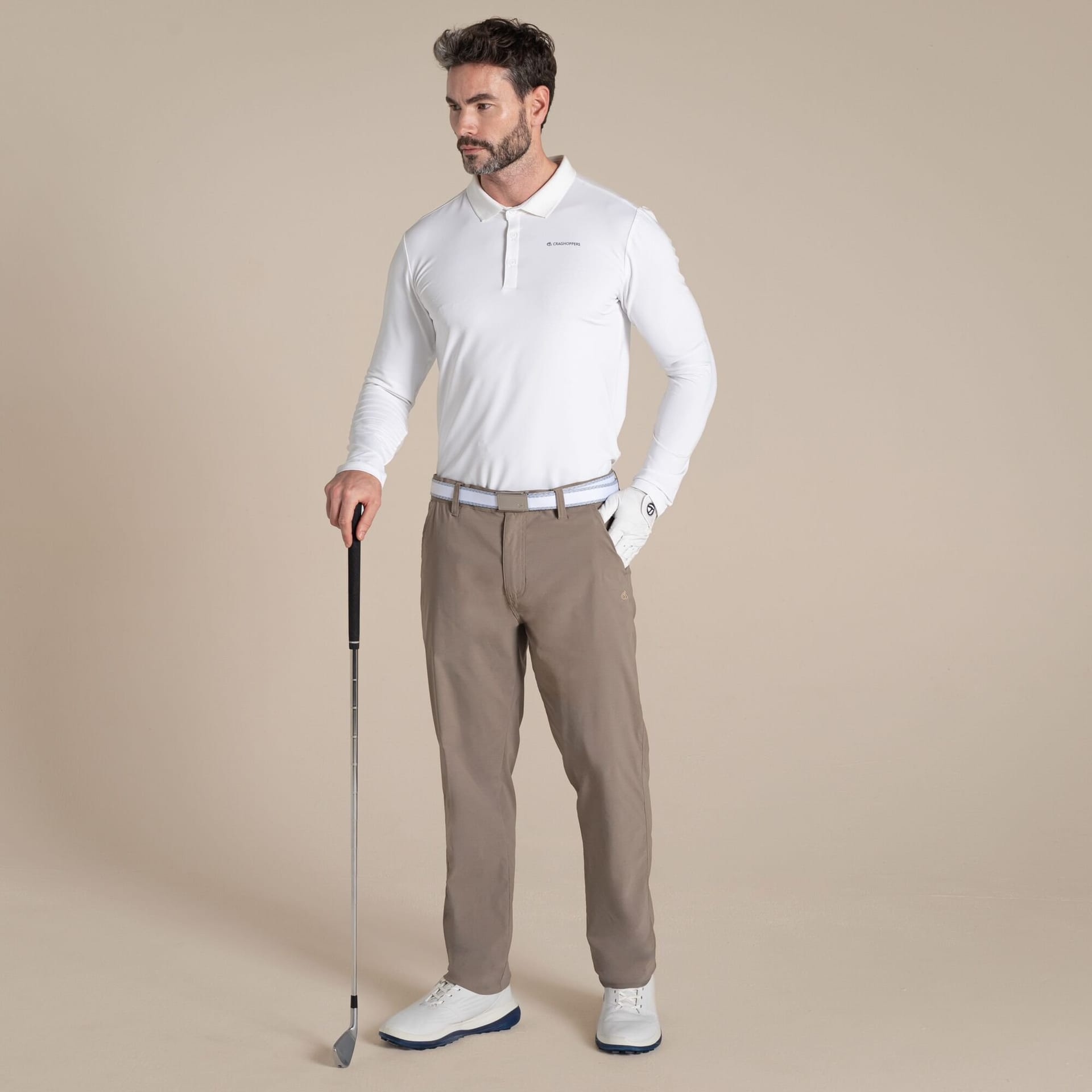 Craghoppers Craghoppers Men's NosiLife Bramshaw Insect-Repellent Long Sleeved Golf Polo Shirt in White - 4