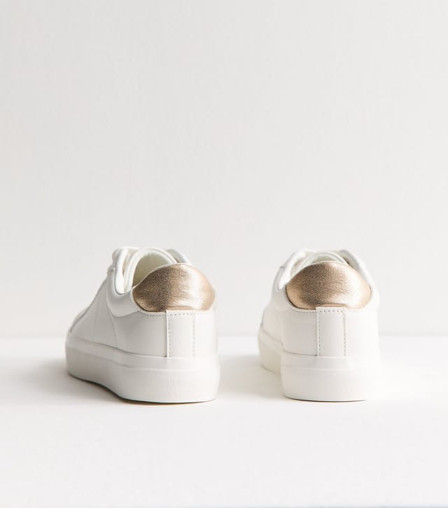 New Look Women's Wide Fit White Faux Leather Lace Up Trainers Vegan New Look - 3