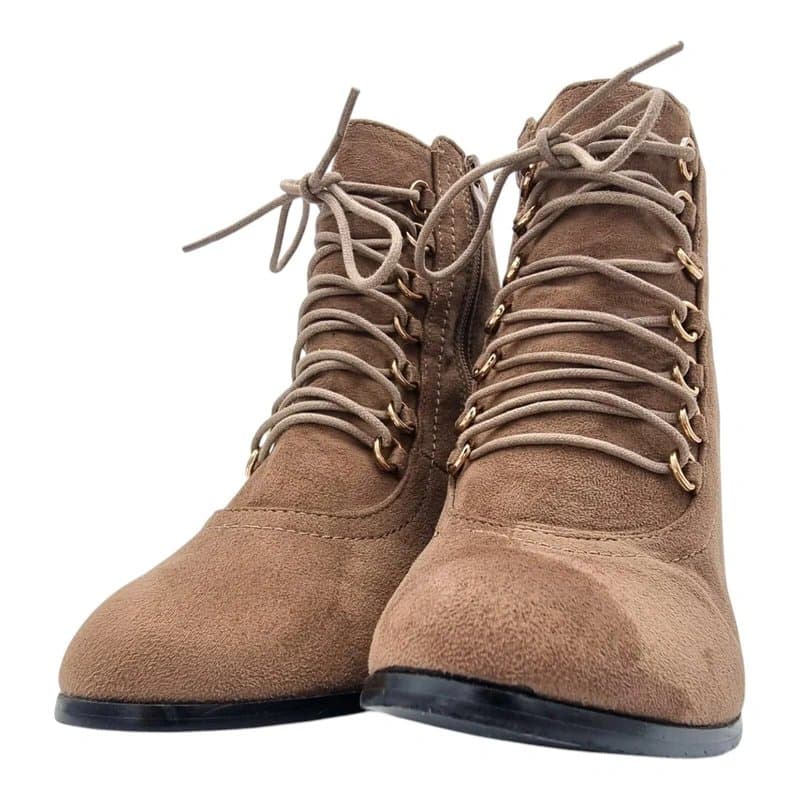Laura Mode Laura Mode Beige Suede Lace Up Ankle Boots Women's UK Size 6.5 Block Heel Zip