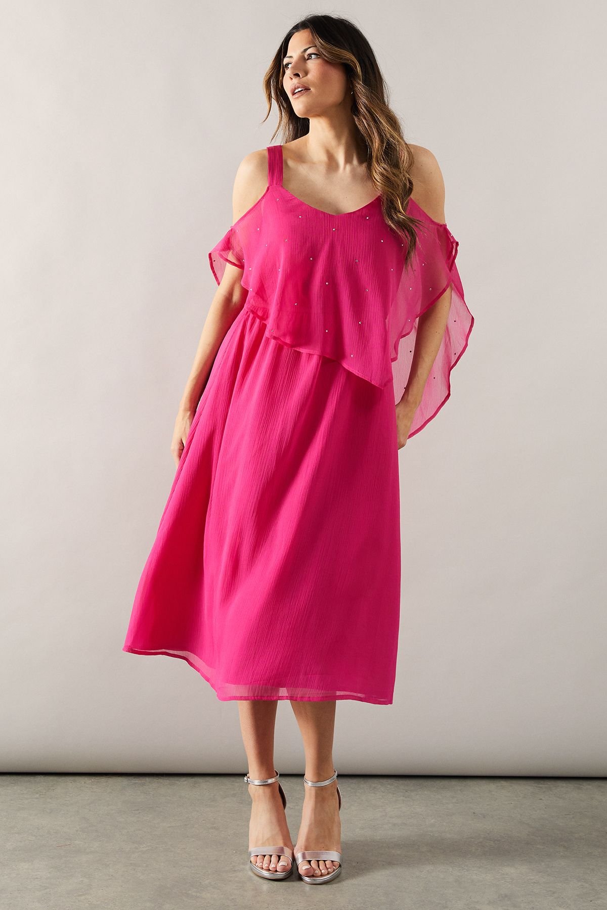 Wallis Wallis Women's Occasion Hotfix Overlay Midi Dress in Magenta - 2