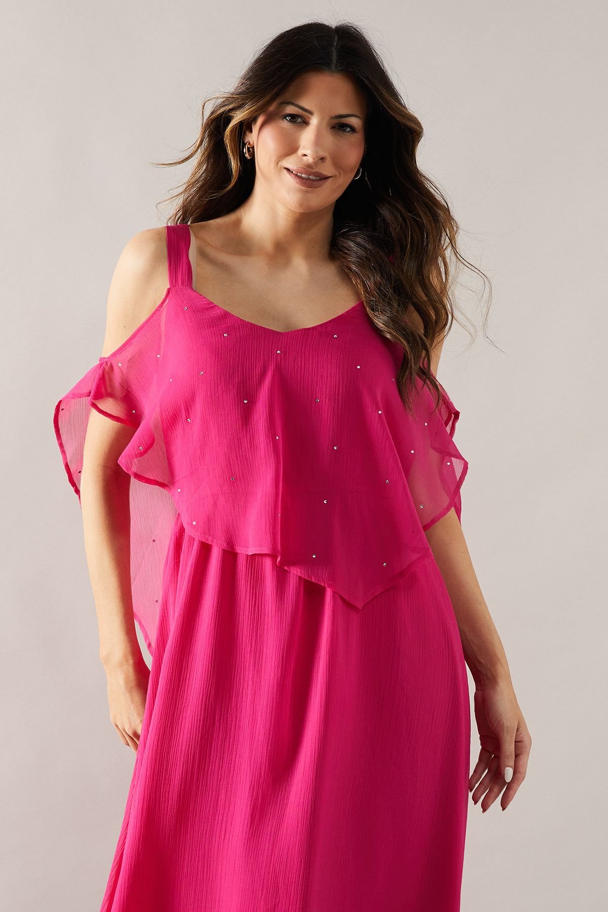 Wallis Wallis Women's Occasion Hotfix Overlay Midi Dress in Magenta - 4