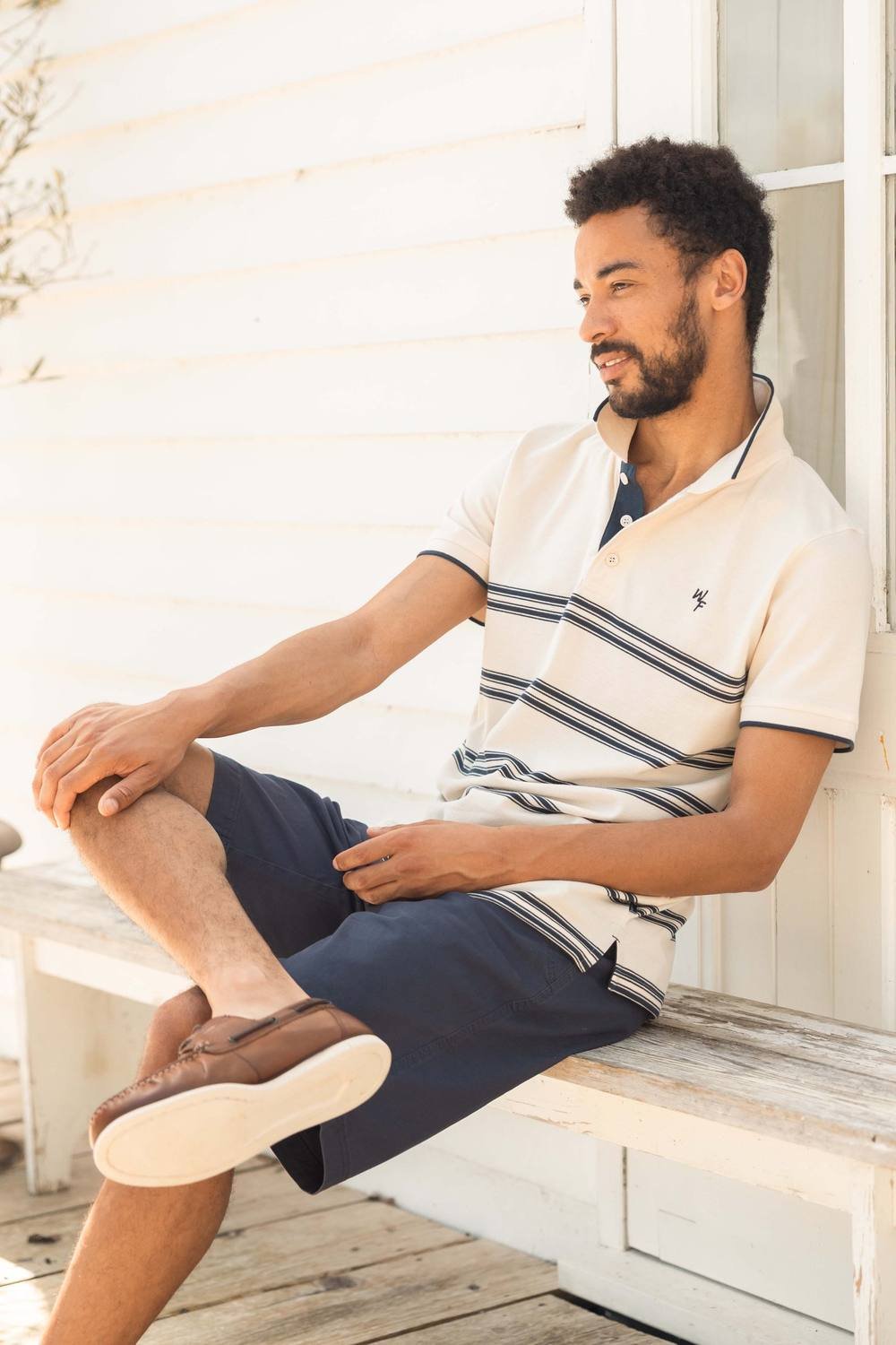 Weird Fish Weird Fish Men's Bradbury Pique Stripe Polo Shirt in Ecru - 1