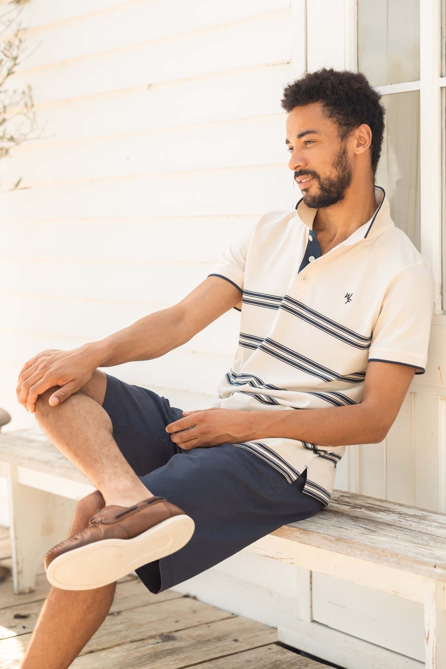 Weird Fish Weird Fish Men's Bradbury Pique Stripe Polo Shirt in Ecru