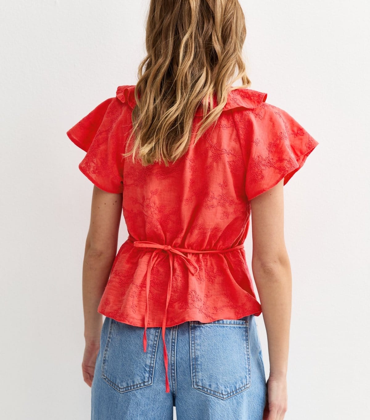 New Look Women's Dark Coral Embroidered Floral Tea Top New Look - 4