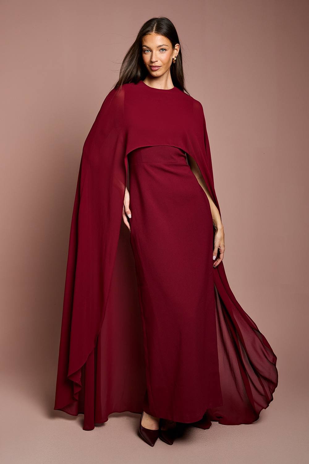 Coast Coast Women's Cape Sleeve Maxi Dress in Wine - 2