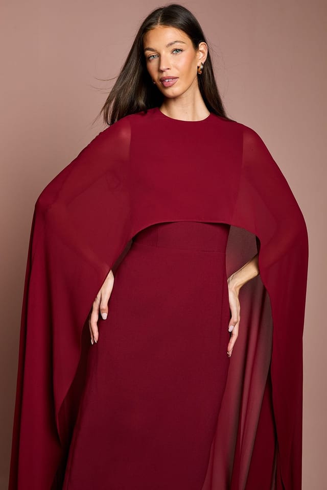Coast Coast Women's Cape Sleeve Maxi Dress in Wine - 2