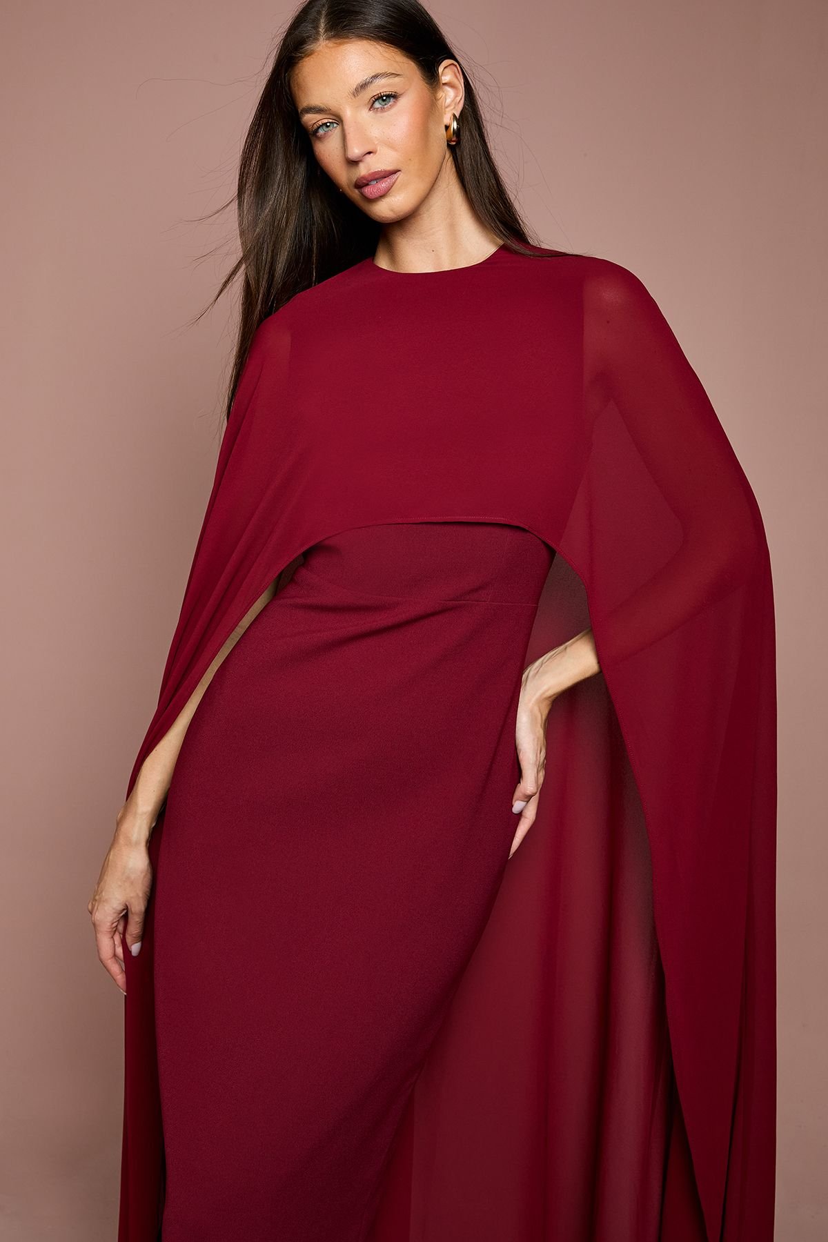 Coast Coast Women's Cape Sleeve Maxi Dress in Wine - 4