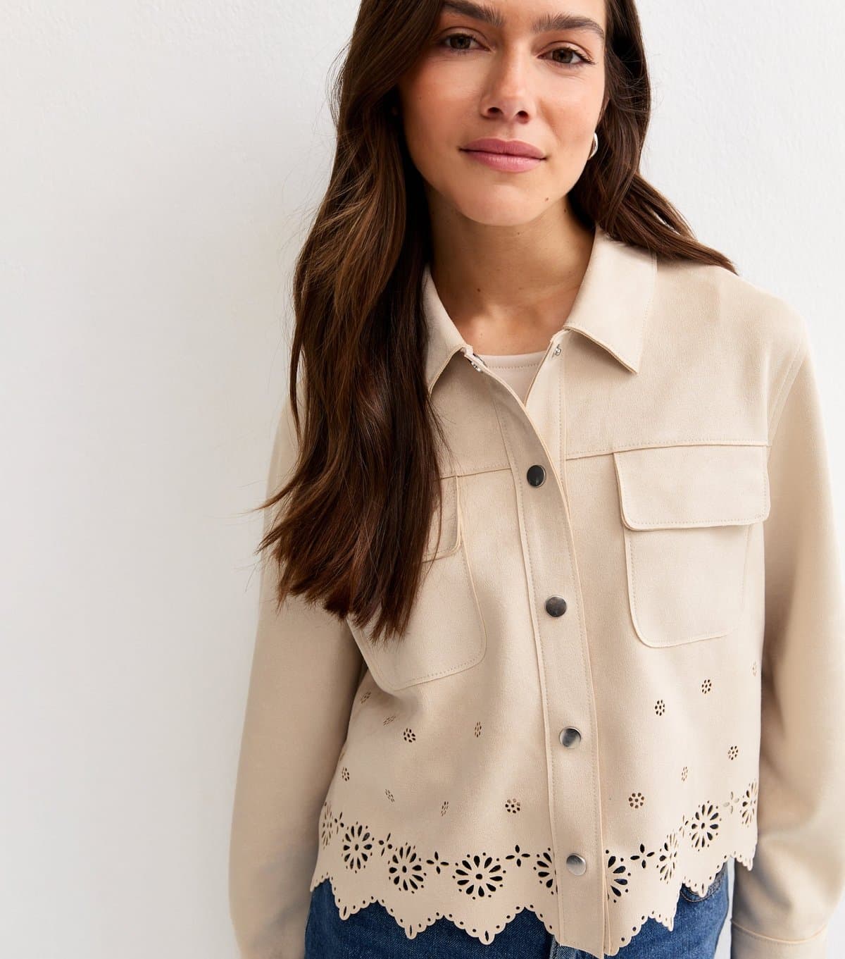 New Look Women's Petite Stone Cutwork Faux Suede Shacket New Look