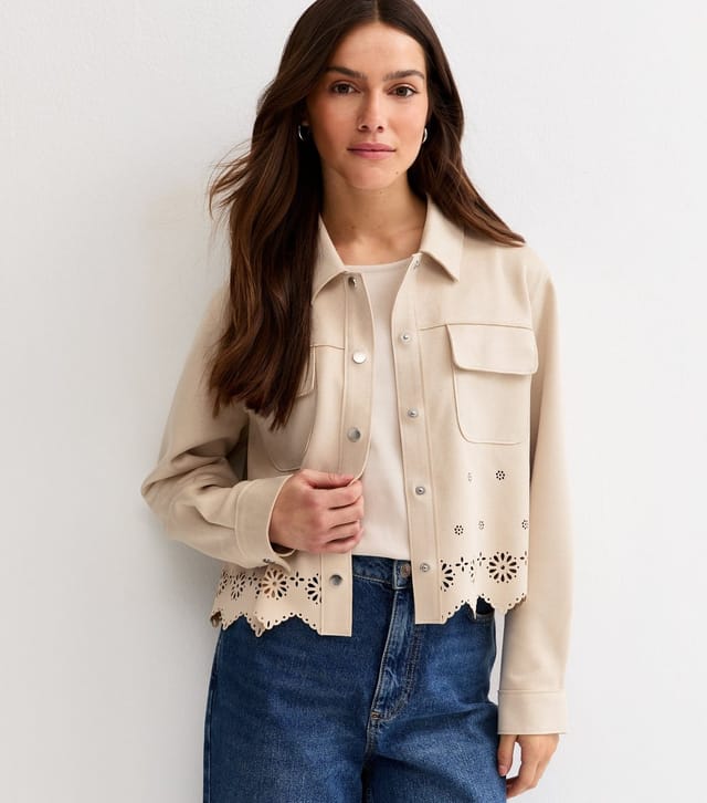 New Look Women's Petite Stone Cutwork Faux Suede Shacket New Look - 2