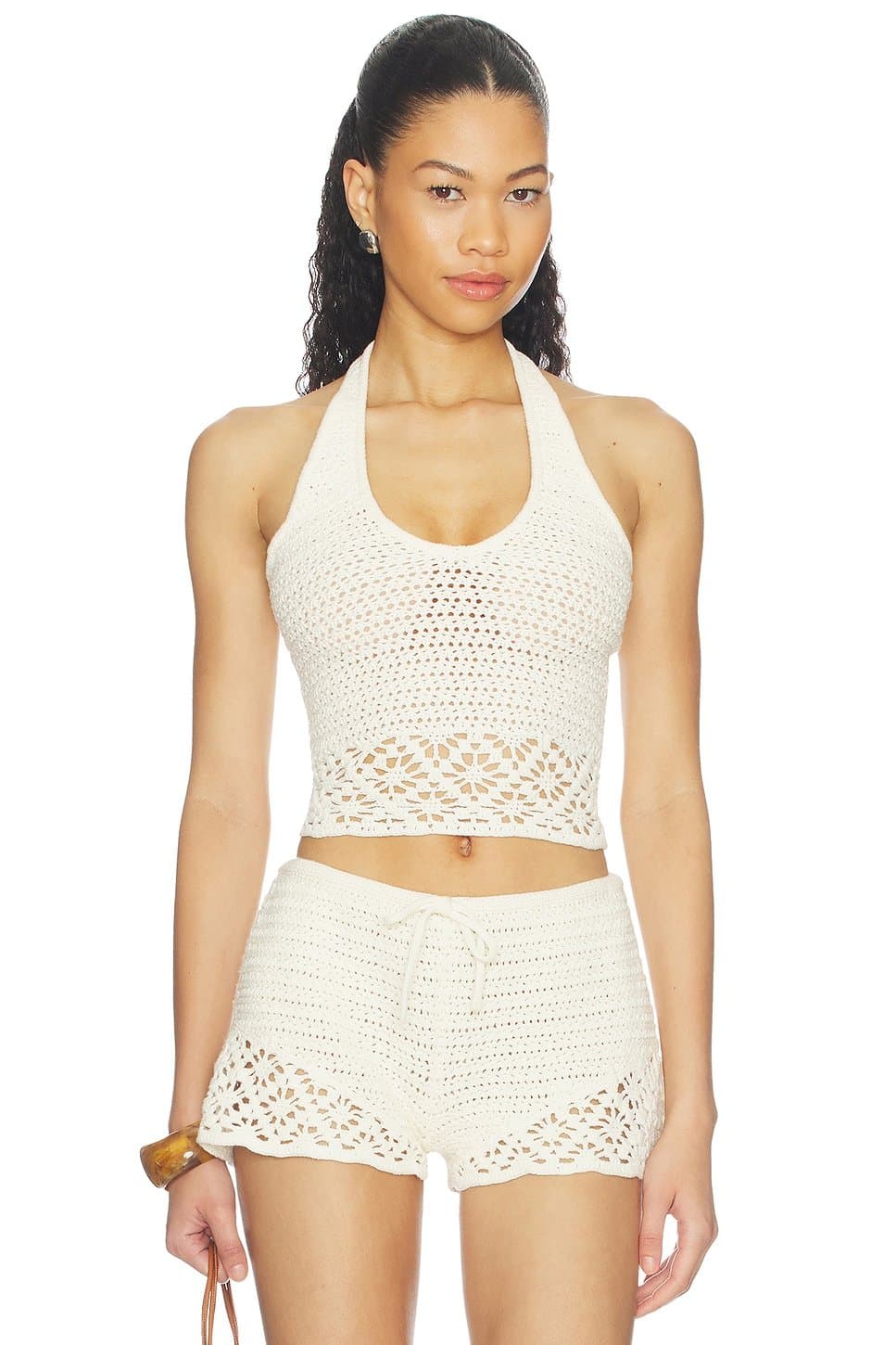 revolve Revolve Ivory Crochet Halter Top