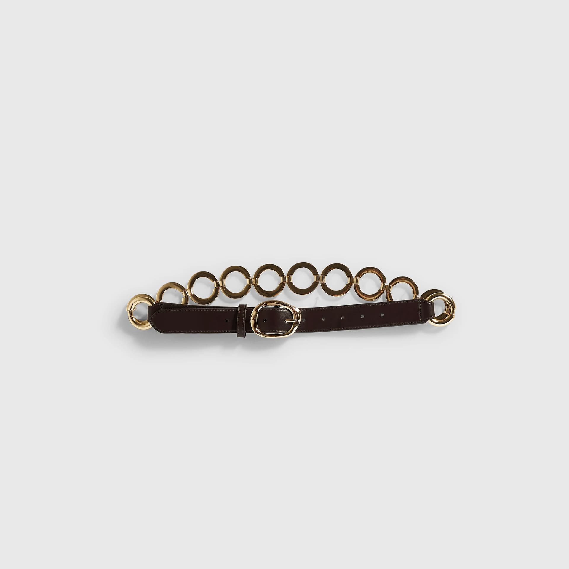River Island River Island Womens Brown Faux Leather Gold Chain Belt