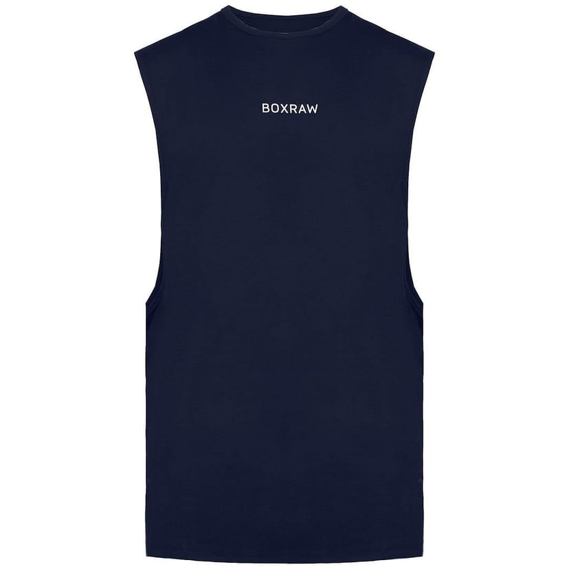 BoxRaw BoxRaw Men's Crew Neck Navy Sleeveless Relaxed Fit SMRT-TEC Muscle Tank Top in Blue - 1