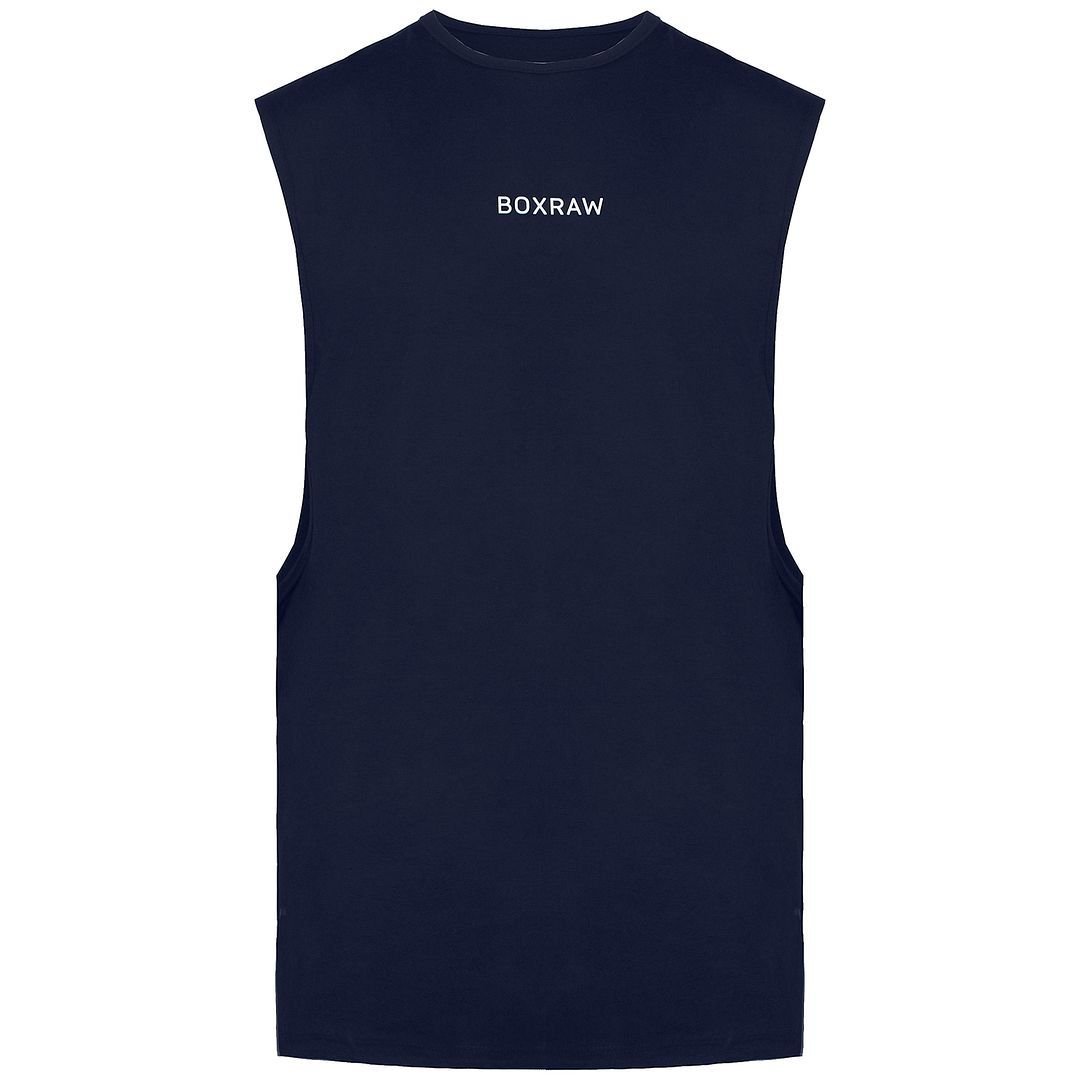 BoxRaw BoxRaw Men's Crew Neck Navy Sleeveless Relaxed Fit SMRT-TEC Muscle Tank Top in Blue - 2