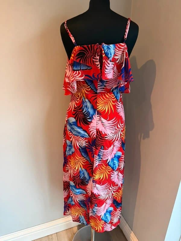 New Look New look red leaf print chiffon midi dress size 6 (ref v112) summer holiday festival