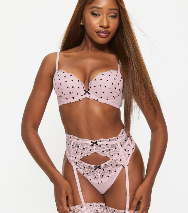 Ann Summers Women's Light Pink Spotty Lace Padded Plunge Bra Ann Summers New Look - 2