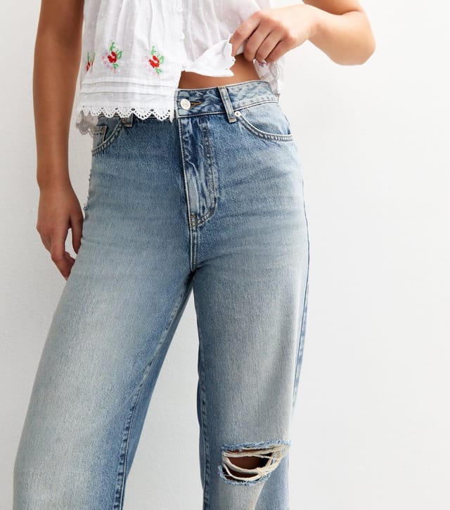 New Look Women's Blue High Waist Ripped Knee Adalae Wide Leg Jeans New Look - 2