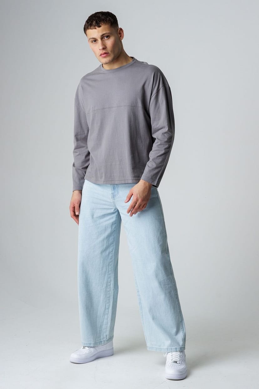 Influence Influence Men's Cotton Crew Neck Seam Long Sleeve T-Shirt in Grey - 1