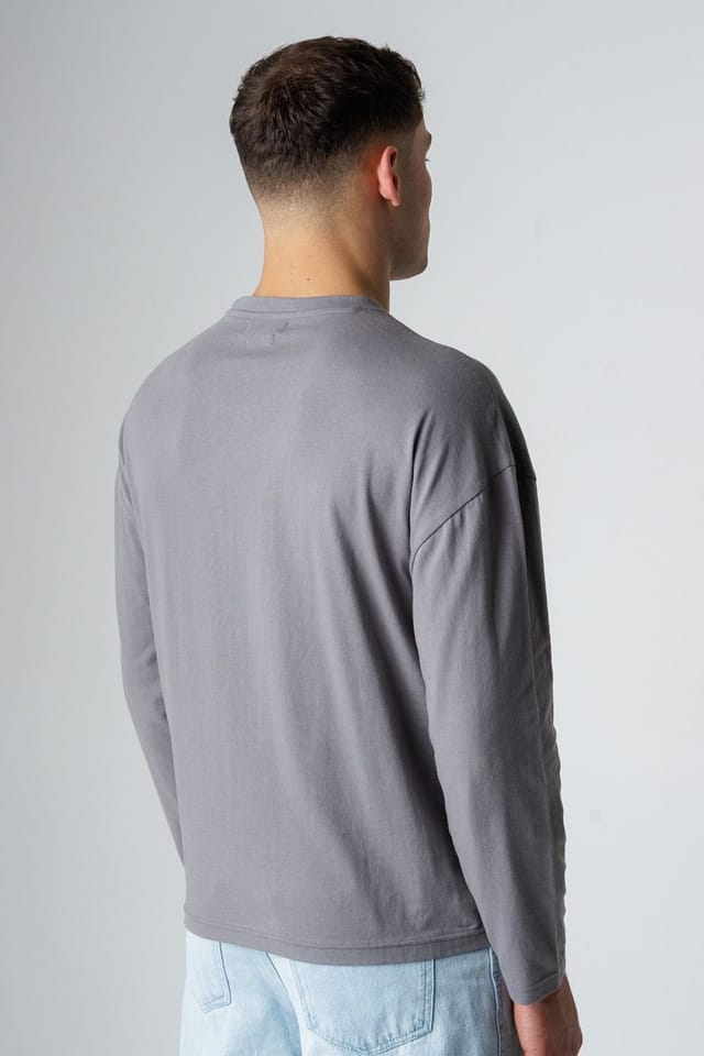 Influence Influence Men's Cotton Crew Neck Seam Long Sleeve T-Shirt in Grey - 2