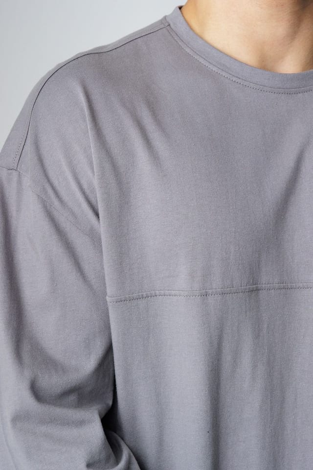 Influence Influence Men's Cotton Crew Neck Seam Long Sleeve T-Shirt in Grey - 3