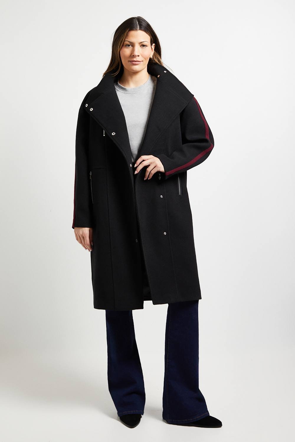 Wallis Wallis Women's Principles by Contrast Stripe Coat in Black - 2