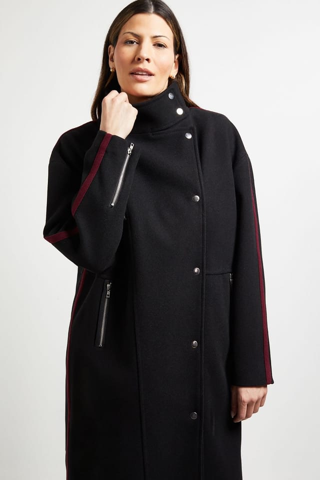 Wallis Wallis Women's Principles by Contrast Stripe Coat in Black - 2